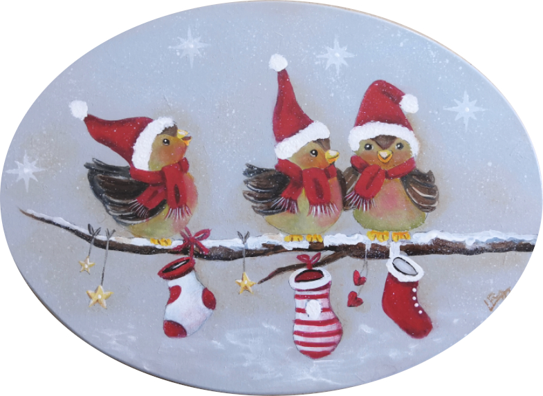 Peinture décorative 10 3 oiseaux Noel 2025